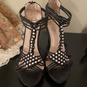 Black and bling ladies wedges